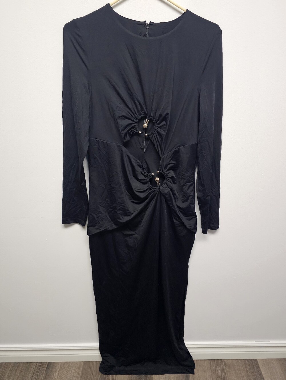 Bardot Black Long Sleeve Twist-Accent Maxi Dress